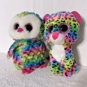 5/$35 Ty Dotty & Owen Rainbow  Plush Owl & Cheetah Stuffed Animals
